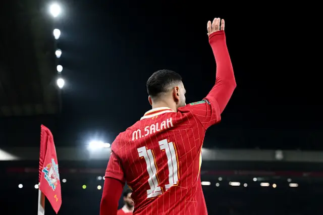 Mohamed Salah of Liverpool prepares to take a corner