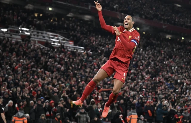 Liverpool's Virgil van Dijk celebrates