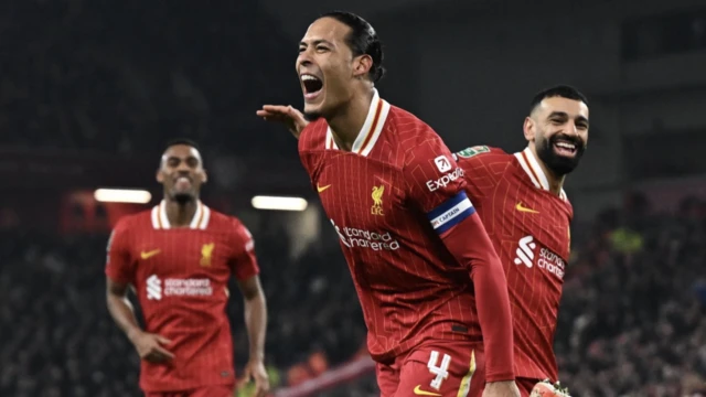 Liverpool's Virgil van Dijk celebrates