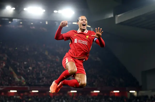 Virgil van Dijk of Liverpool celebrates