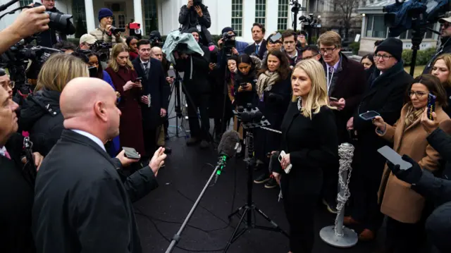 Karoline Leavitt speaks to the media at the White House