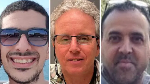 A composite image of the three hostages due for release