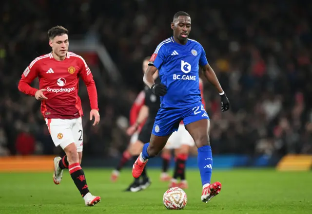 Boubakary Soumare of Leicester City passes the ball.