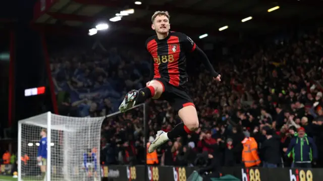 David Brooks celebrates after scoring against Everton