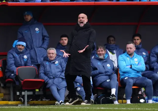 Manchester City manager Pep Guardiola reacts on the touchline