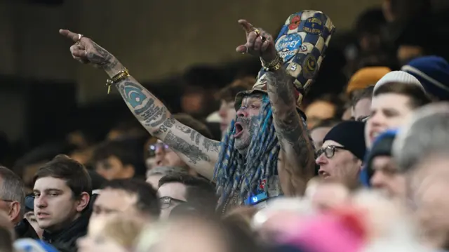 Portsmouth fan John Westwood in the away end at Bramall Lane