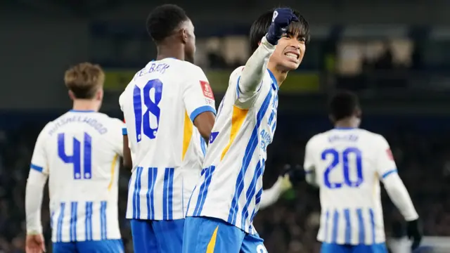 Brighton and Hove Albion's Kaoru Mitoma celebrates scoring their side's second goal