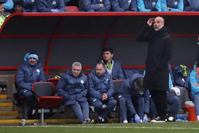 Manchester City manager Pep Guardiola reacts