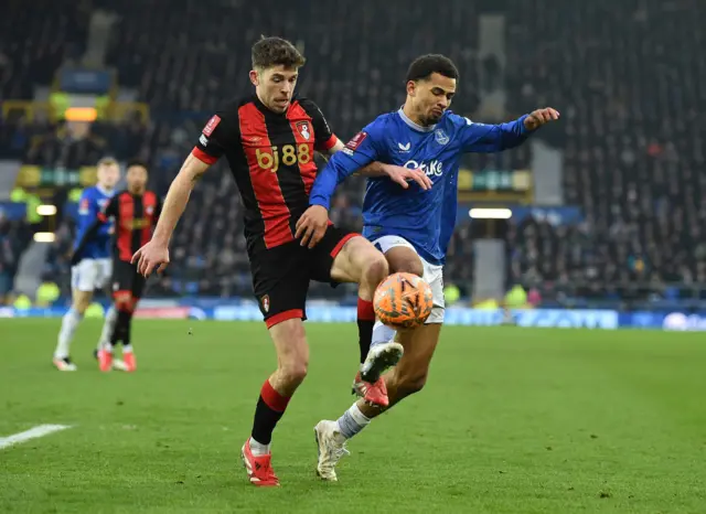 AFC Bournemouth's Ryan Christie in action with Everton's Iliman Ndiaye