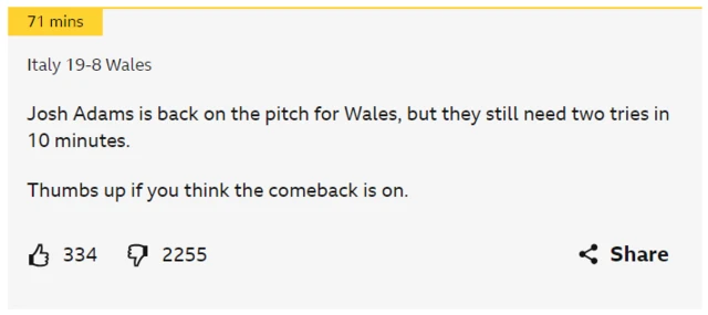 Vote which show chances of Wales' comeback