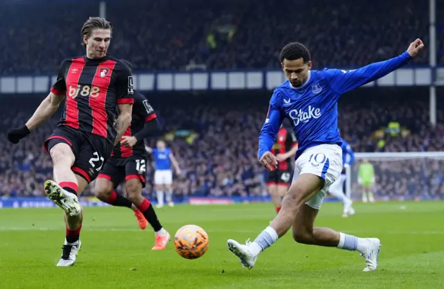 Bournemouth's Illya Zabarnyi and Everton's Iliman Ndiaye in action