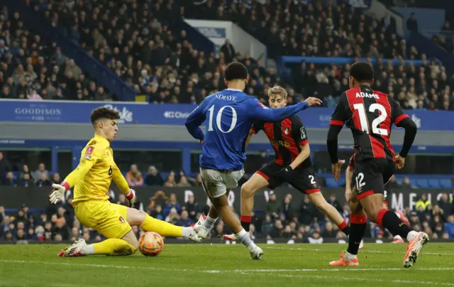 AFC Bournemouth's Kepa Arrizabalaga saves from Everton's Iliman Ndiaye