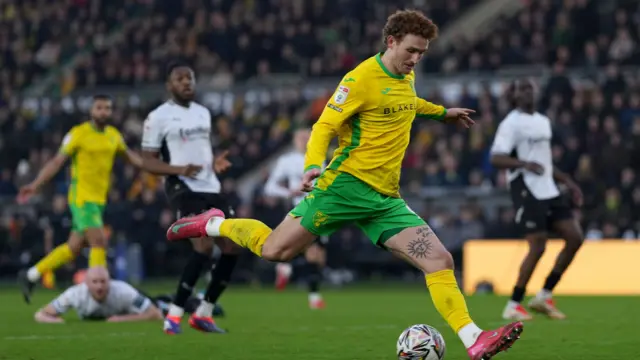 Josh Sargent scores the opening goal for Norwich