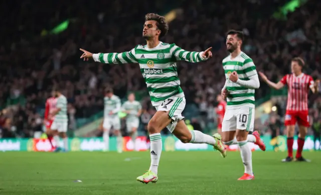 Jota celebrates scoring against Raith Rovers