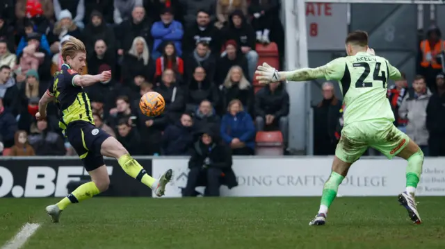 Manchester City's Kevin De Bruyne scores their second goal