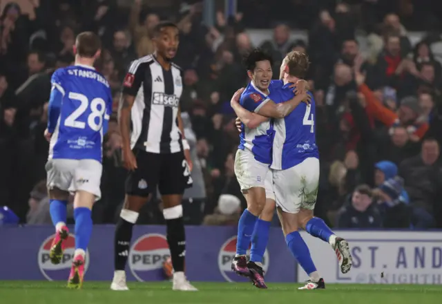 Tomoki Iwata of Birmingham City celebrates after scoring a goal