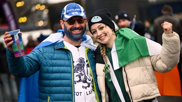 Scotland and Ireland fans outside Murrayfield