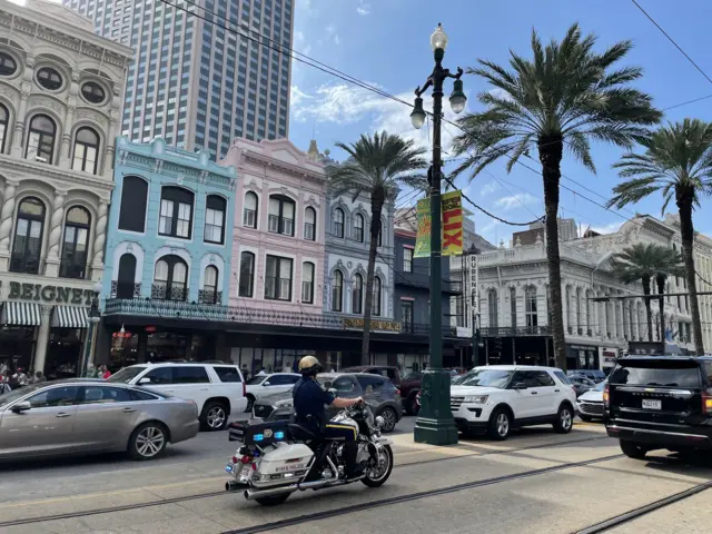 Police motorbike in New Orleans before Super Bowl 59