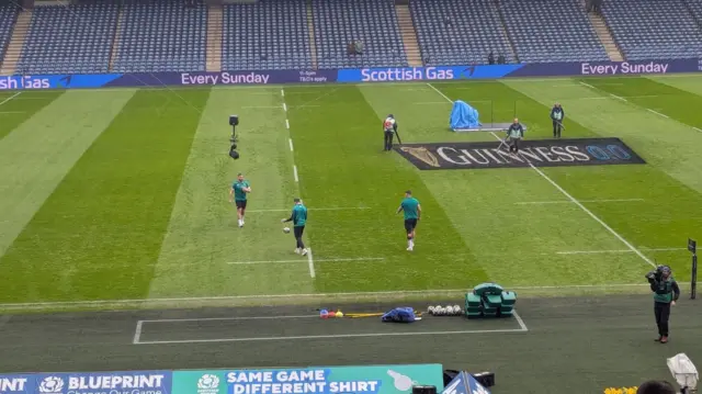 Ireland players out on the pitch