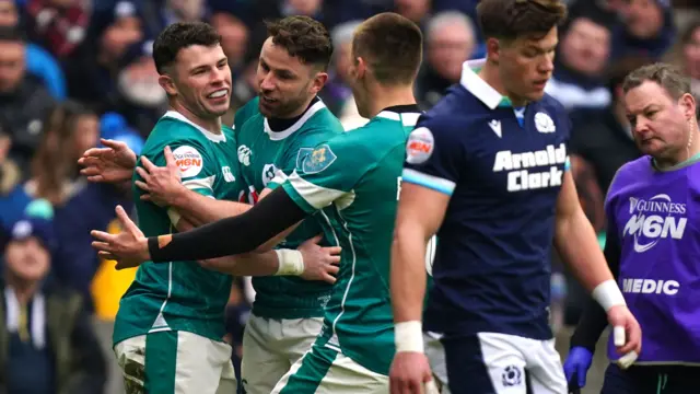 Ireland celebrate a try