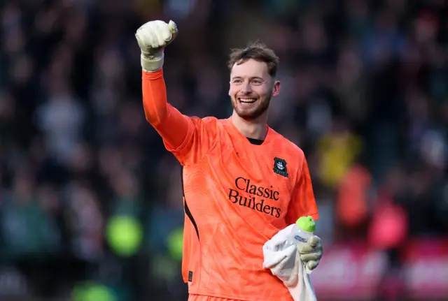 Plymouth Argyle's Conor Hazard celebrates after the match