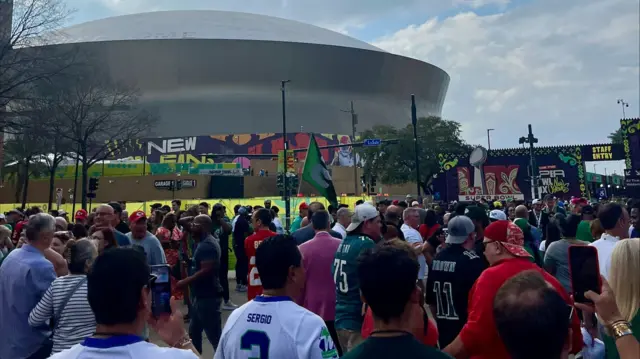 Fans going into the stadium for Super Bowl 59