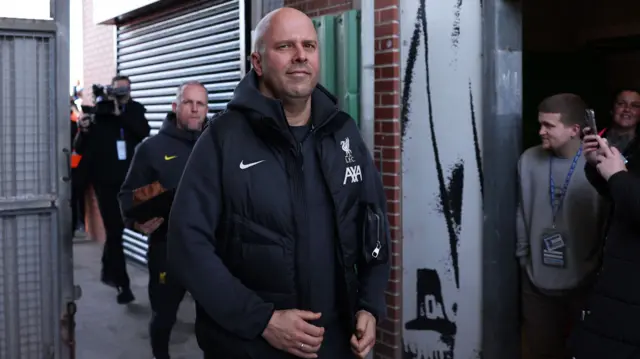 Liverpool manager Arne Slot arrives at the stadium before the match