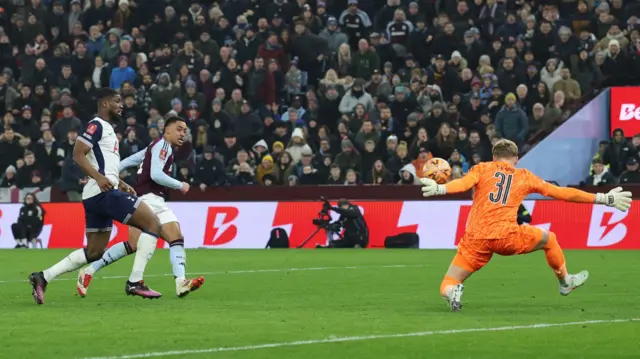 Aston Villa's Jacob Ramsey shoots at goal