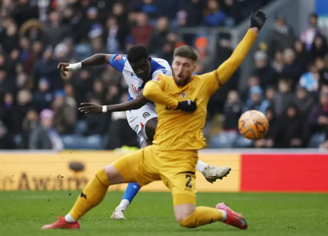 Blackburn Rovers' Makhtar Gueye shoots at goal