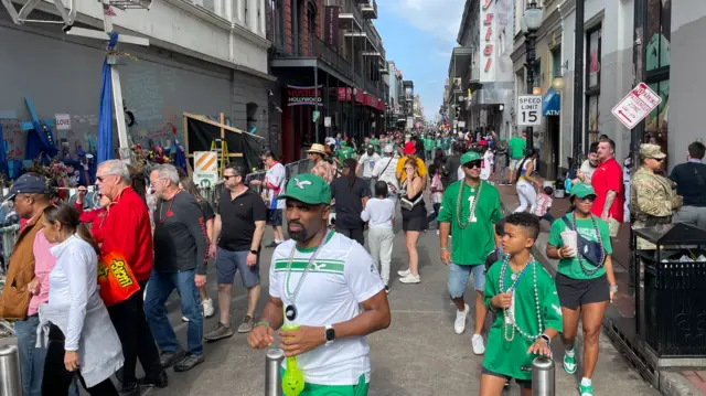 NFL fans on Bourbon Street before Super Bowl 59