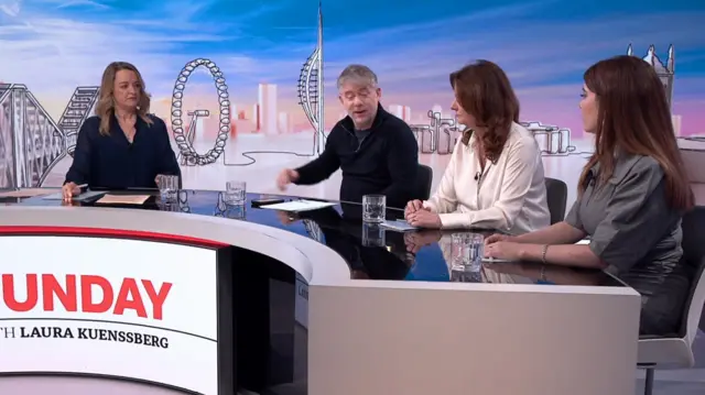 Sunday with Laura Kuenssberg panel. Left to right: Laura Kuenssberg, Greg Jackson, Gillian Keegan and Vicky Spratt