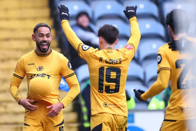 Matheus Cunha of Wolverhampton Wanderers celebrates after scoring a goal to make it 0-2