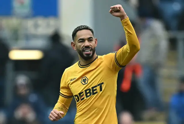 Matheus Cunha celebrates scoring Wolves' second goal