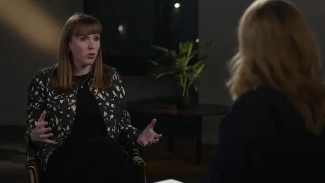 Angela Rayner speaks to Laura Kuenssberg. She is gesturing with her hands.
