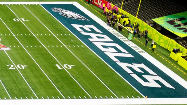 Super Bowl 59 Eagles end zone