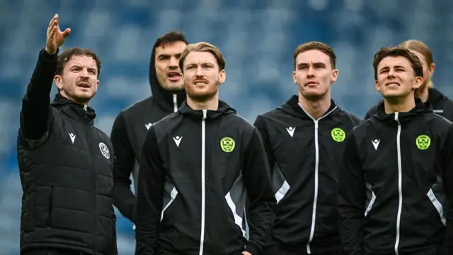 otherwell's Andy Halliday (L) with teammates Tony Watt, Callum Slattery, Kofi Balmer and Tom Sparrow before a William Hill Premiership match between Rangers and Motherwell at Ibrox Stadium,