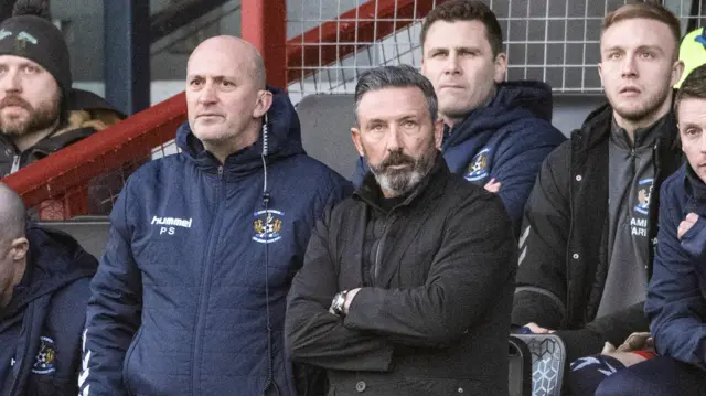 Kilmarnock manager Derek McInnes (centre) during a William Hill Premiership match between Ross County and Kilmarnock at the Global Energy Stadium