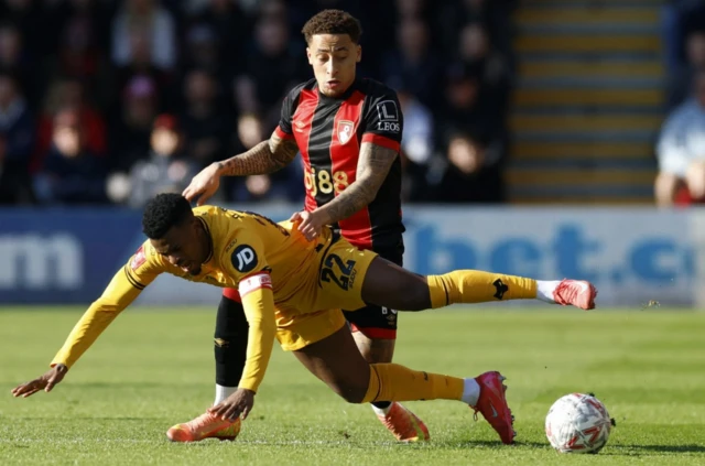 Wolverhampton Wanderers' Nelson Semedo in action with AFC Bournemouth's Marcus Tavernier