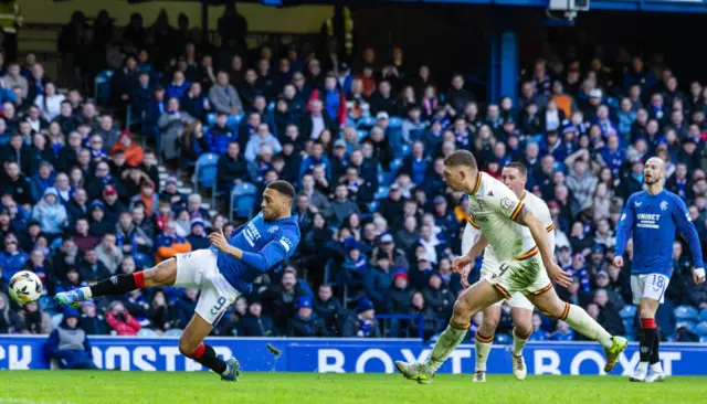 Cyriel Dessers reduces the deficit at Ibrox