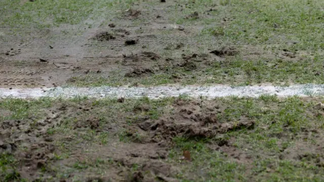 The pitch surface looks damaged during a William Hill Championship match between Dunfermline Atheltic and Greenock Morton at KDM Group East End Park