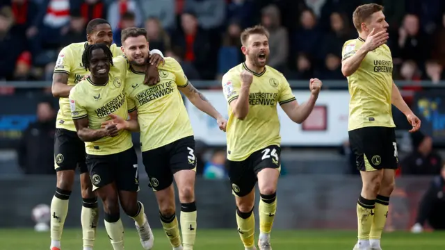 Charlton players celebrate at Leyton Orient