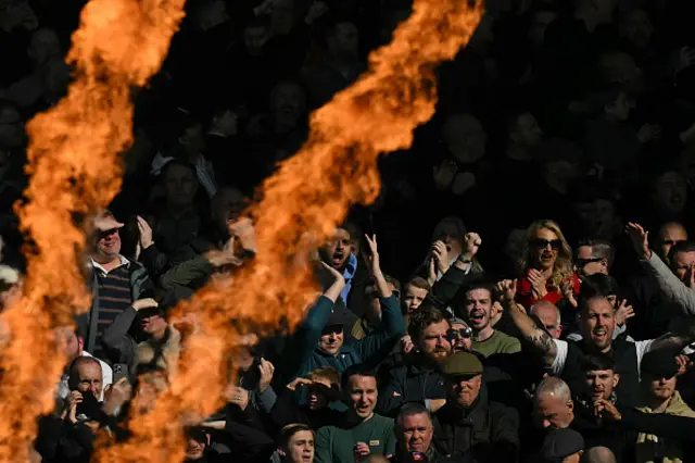 Pyrotechnics in front of the Millwall fans