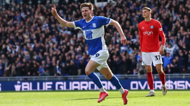 Taylor Gardner-Hickman of Birmingham City celebrates scoring against Wycombe Wanderers