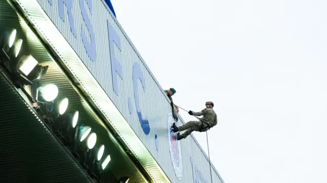 Armed Forces Day activity during a William Hill Premiership match between Rangers and Motherwell at Ibrox Stadium