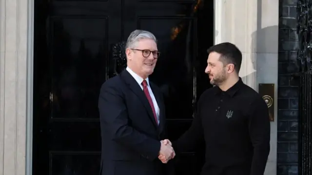 Starmer and Zelensky shake hands outside No 10