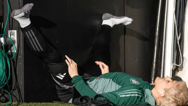 Celtic's Daizen Maeda stretches during a William Hill Premiership match between St Mirren and Celtic at the SMiSA Stadium