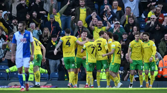 Norwich players celebrate a goal