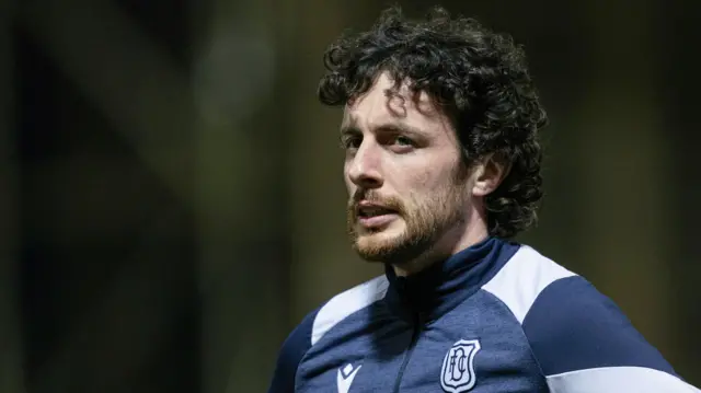 Dundee's Joe Shaughnessy warms up during a William Hill Premiership match between Motherwell and Dundee at Fir Park