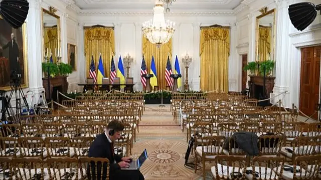 The stage is set for US President Donald Trump and Ukraine's President Volodymyr Zelensky to hold a scheduled press conference in the East Room of the White House