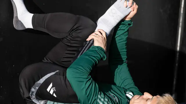 Celtic's Daizen Maeda stretches during a William Hill Premiership match between St Mirren and Celtic at the SMiSA Stadium